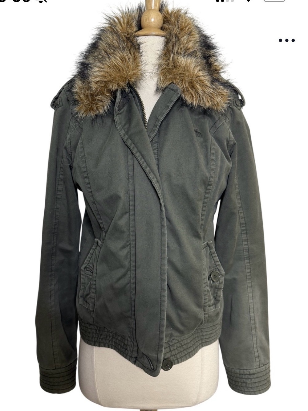 Abercrombie & Fitch Olive Green Utility Jacket with Faux Fur Collar
